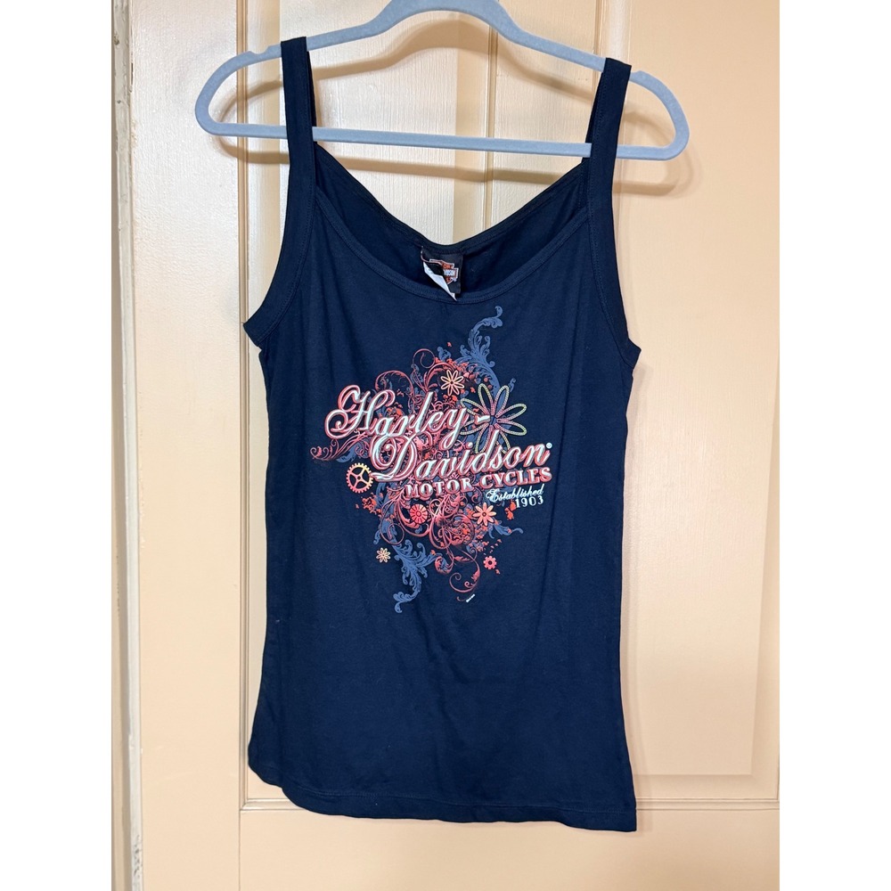 Harley-Davidson Womens Black Graphic Tank Top St Maarten Floral Cami 2XL